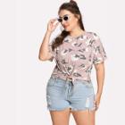 Shein Plus Flower Print Knot Front Tee