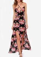 Rosewe Comfy Spaghetti Strap Design Floral Maxi Dress For Woman