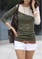 Rosewe Charming Color Block Round Neck Long Sleeve T Shirt