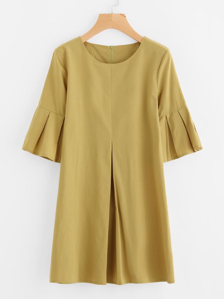 Shein Pleated Sleeve Zipper Back Dress