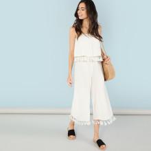 Shein Tassel Embellished Wide Leg Strapless Jumpsuit