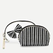 Shein Bow Embellished Striped Makeup Bag 2pcs