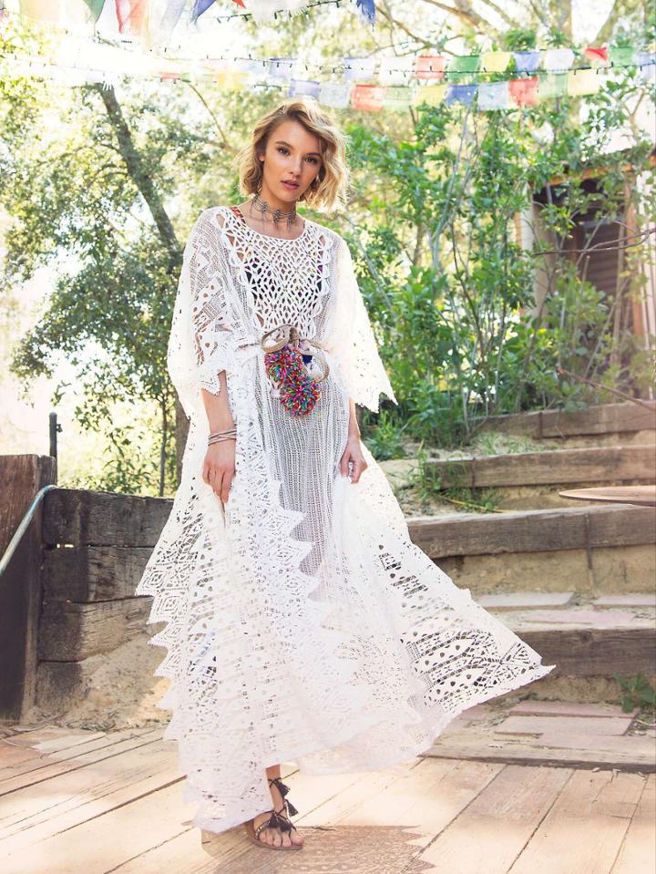 Shein Hollow Out Chevron Crochet Beach Dress