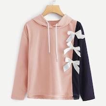 Shein Bow Decoration Drawstring Detail Hoodie