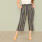 Shein Plus Self Belted Vertical Striped Pants