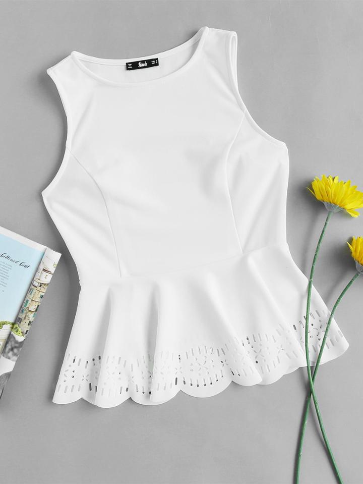 Shein Laser Cut Scallop Hem Peplum Shell Top