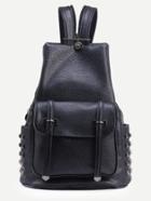 Shein Black Double Buckled Strap Front Studded Backpack