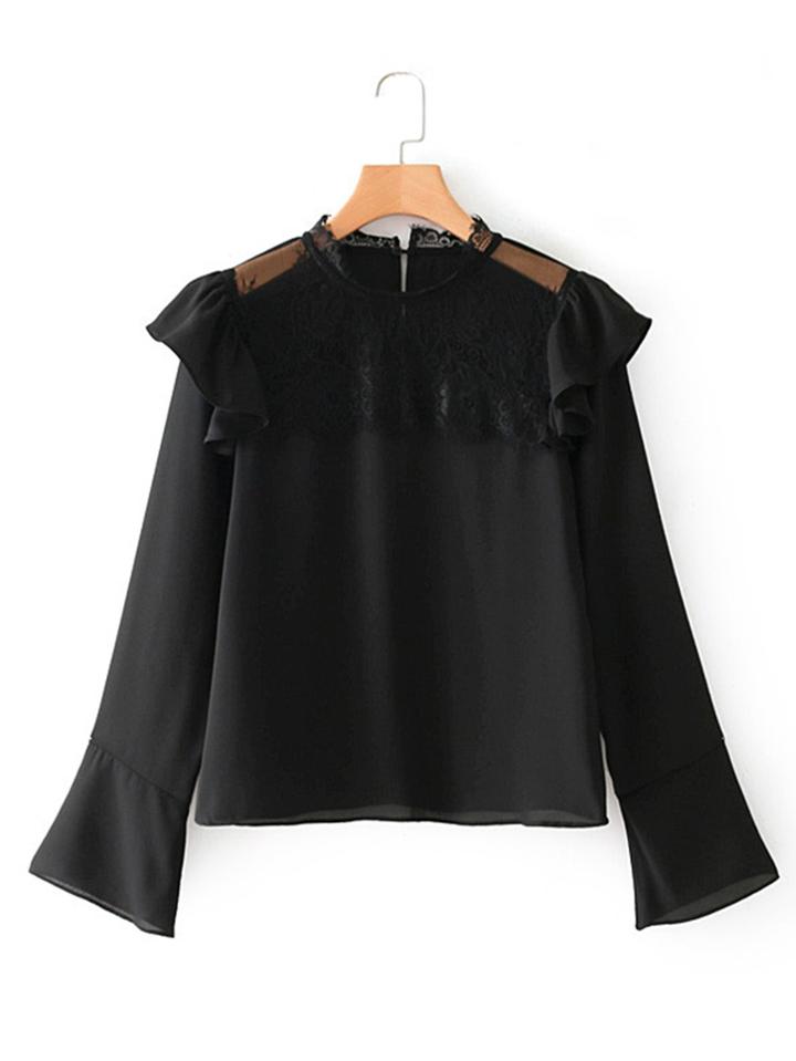 Shein Lace Panel Ruffle Detail Blouse