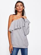 Shein Flounce One Shoulder Heather Knit Sweatshirt