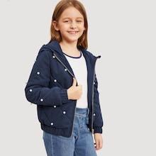 Shein Girls Pearl Beading Quilted Hooded Jacket