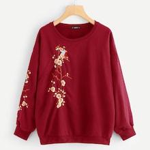 Shein Plus Botanical Embroidery Sweatshirt