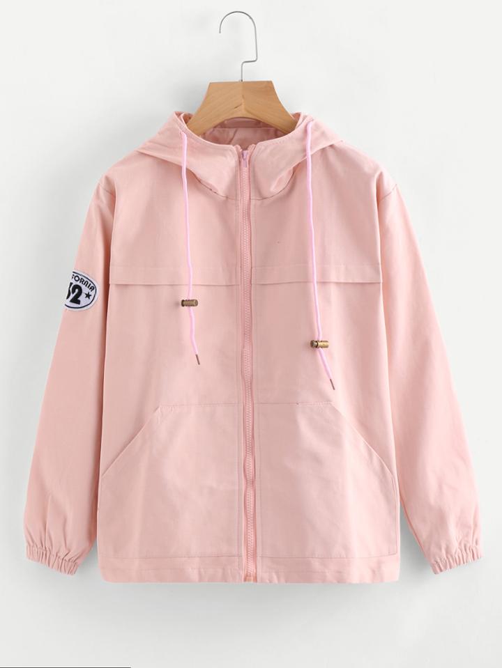 Shein Hooded Patch Detail Zip Up Jacket