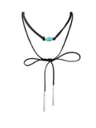 Shein Black Leather Turquoise Long Chain Choker Necklaces