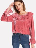 Shein Flounce Neck Bell Cuff Velvet Top