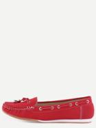 Shein Faux Suede Drawstring Boat Shoes - Red