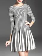 Shein White Black Color Block Pleated A-line Dress