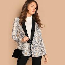 Shein Contrast Shawl Collar Snakeskin Blazer