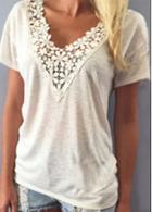 Rosewe Lace Patchwork Short Sleeve White T Shirt