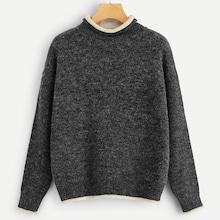 Shein Layered Curl Neck Heather Grey Sweater