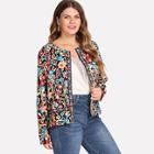 Shein Plus Contrast Tape Open Front Botanical Coat