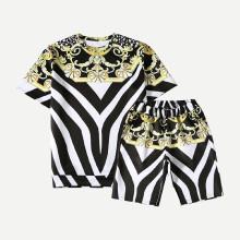 Shein Men Striped Tee With Shorts