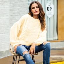 Shein Keyhole Back Cable Knit Jumper