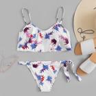 Shein Random Leaf Print Tie Side Flounce Bikini Set