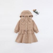 Shein Girls Drawstring Waist Hooded Outerwear