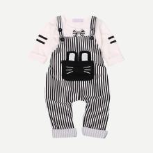 Shein Girls Striped Side Top With Striped Overall