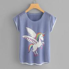 Shein Unicorn Print Dip Hem Tee