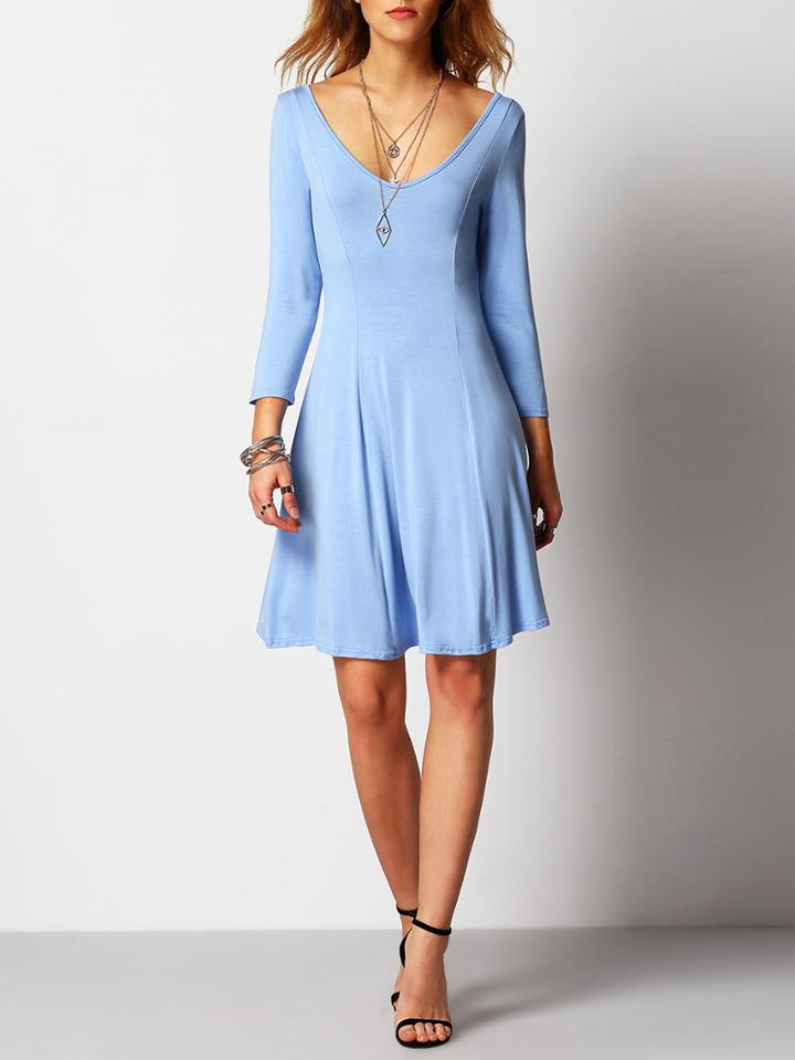 Shein Blue V Neck Backless Loose Dress