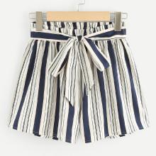 Shein Vertical-stripe Knot Front Shorts
