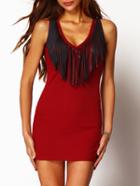 Shein Red Sleeveless Tassel Bodycon Dress