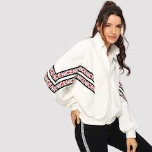 Shein Drop Shoulder Letter Print Zip Up Jacket