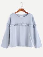 Shein Blue Drop Shoulder Ruffle Trim T-shirt