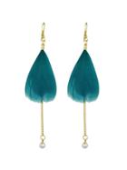 Shein Boho Style Green  Color Feather Long Chain Earrings