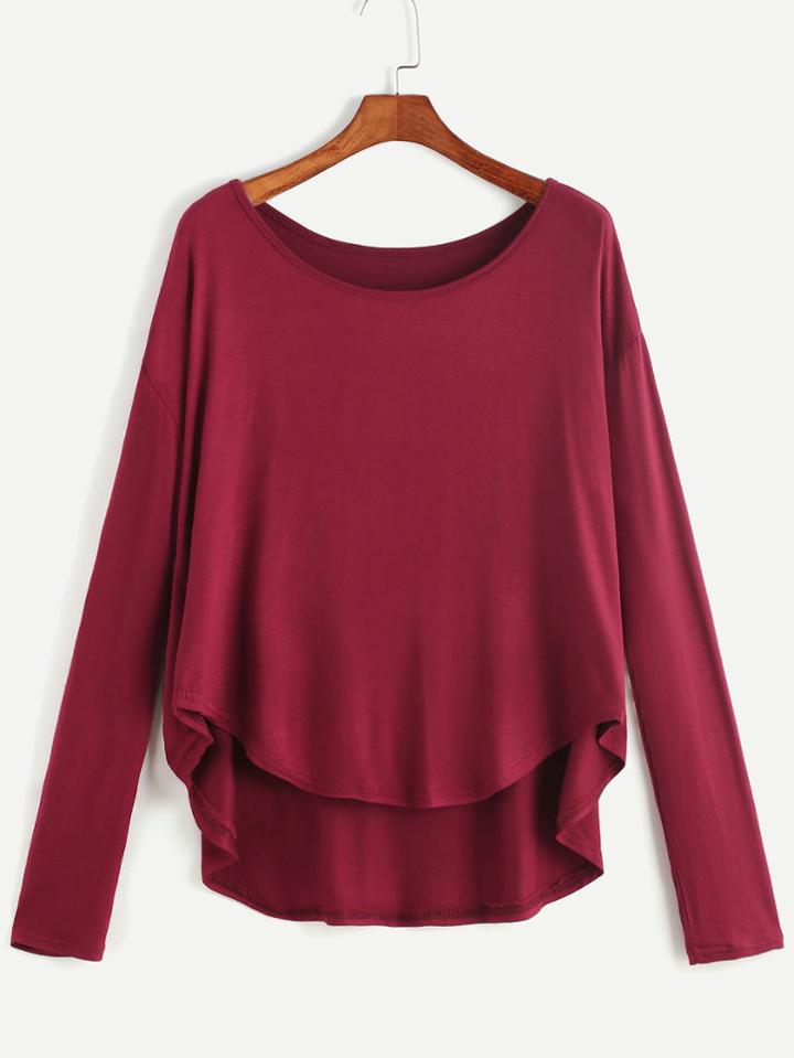 Shein Burgundy Drop Shoulder High Low T-shirt