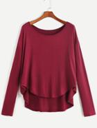 Shein Burgundy Drop Shoulder High Low T-shirt