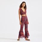 Shein Deep V Neck Shell Top & Flare Hem Pants Set