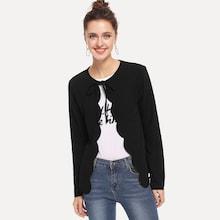 Shein Knot Front Scallop Trim Solid Coat
