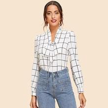 Shein Tie Neck Grid Blouse