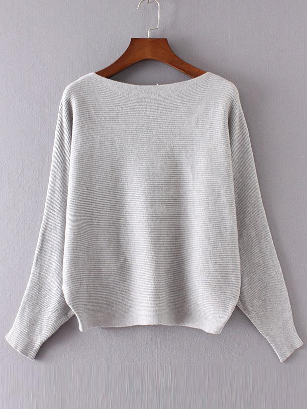 Shein Grey Boat Neck Batwing Sleeve Sweater