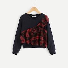 Shein Girls Plaid Ruffle Embellished Sweatshirt