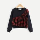 Shein Girls Plaid Ruffle Embellished Sweatshirt