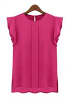 Rosewe Brief Round Neck Rose Chiffon Tees With Frill