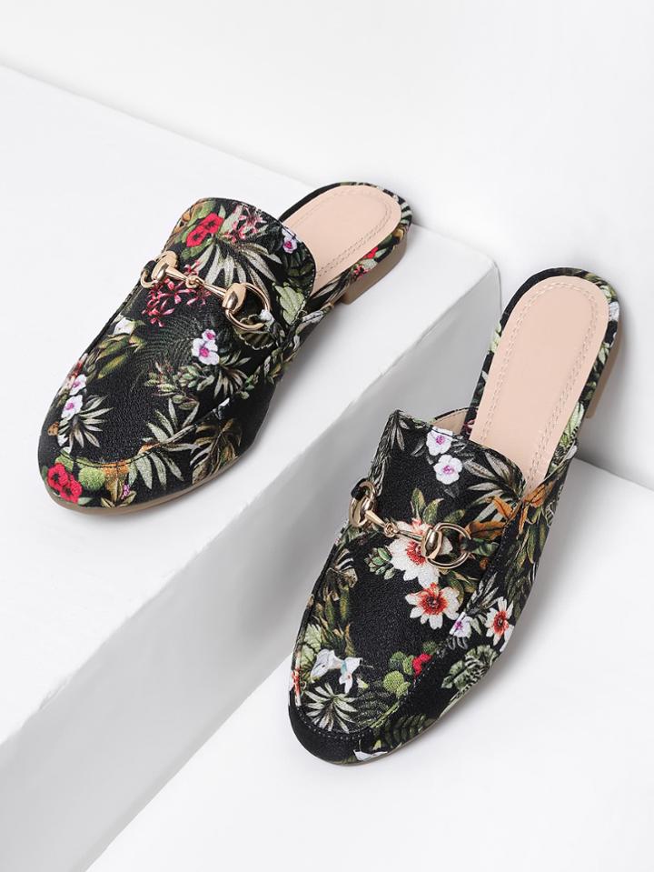 Shein Flower Print Flat Mules