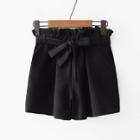 Shein Solid Frill Trim Belted Shorts