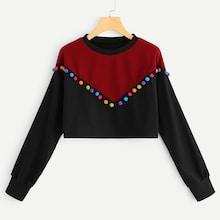 Shein Pom Pom Detail Crop Sweatshirt