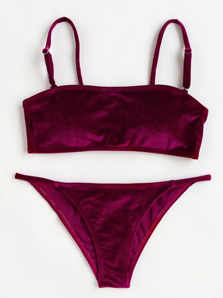 Shein Velvet Bikini Set With Removable Strap