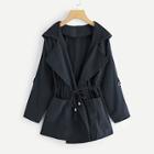 Shein Plus Knot Front Ruched Hooded Coat